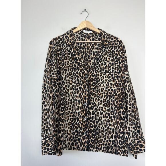 NWT Equipment Lillian Leopard Silk Pajama Set Long Sleeve Sleepwear Brown Size:M - Picture 5 of 8